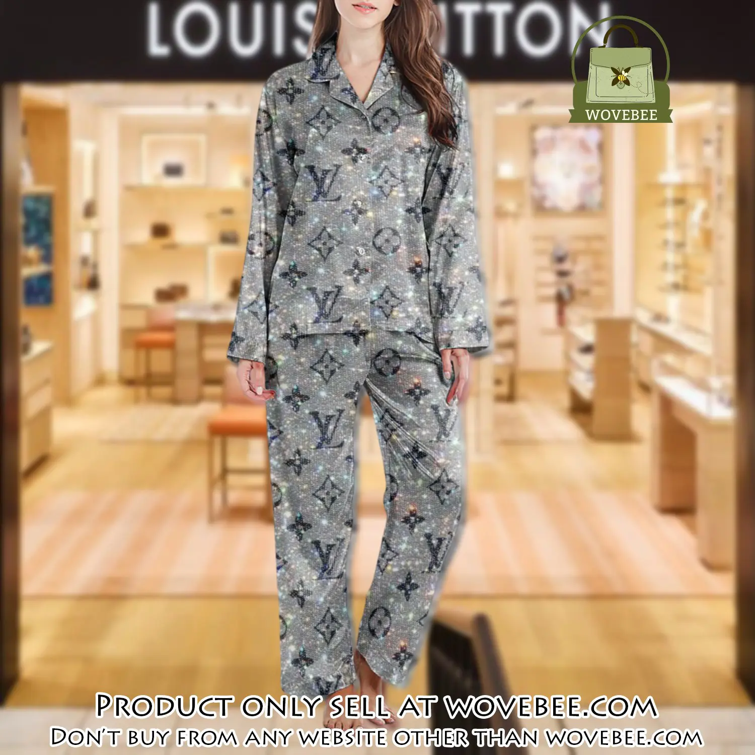 Lv monogram long satin pajama set pjs1008 wvb1353096
